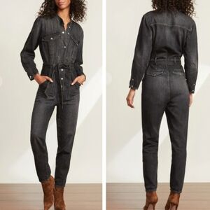 VERONICA BEARD Annie Cargo Denim Jumpsuit in Washed Onyx Black Size S